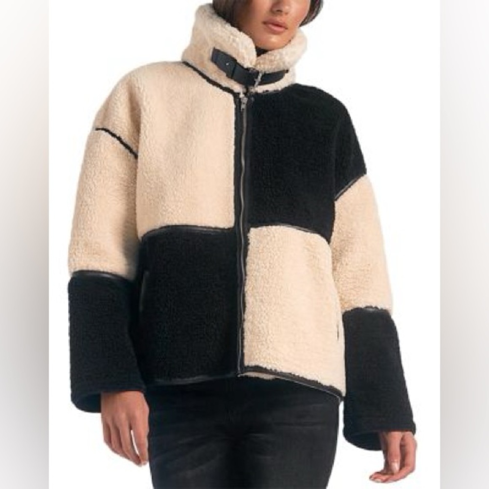 Elan faux fur Sherpa colour blocked coat - Picture 3 of 11